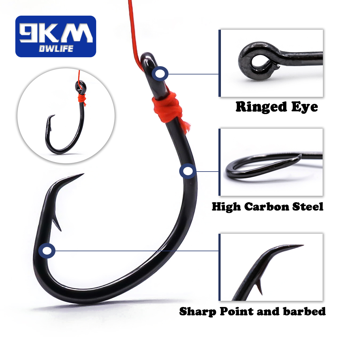 9KM Circle Hooks 25~50Pcs Salt - đánh giá và giá Fishing Hook Offset